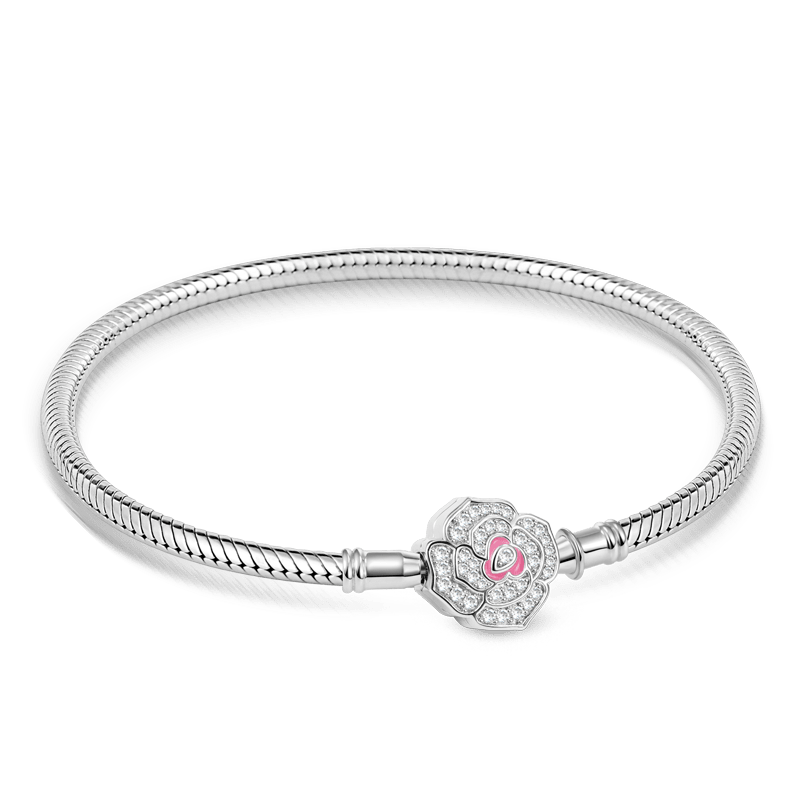 Gnoce Flower Bead Basic Snake Chain Bracelet Platinum-plated Silver Blend_1