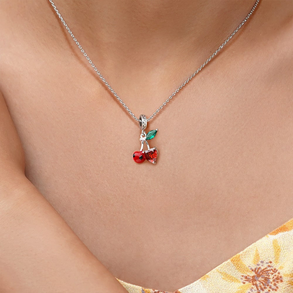 Gnoce Cherry Embraces Heart Gem Pendant Dangle Charm_6