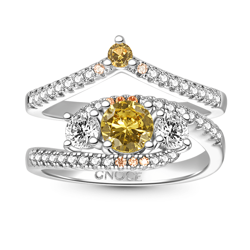 Gnoce Sparkle Yellow Round-cut Wishbone Stackable Ring Set_1
