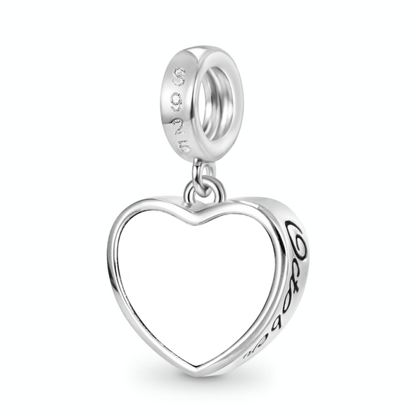 Gnoce Oct.Birthstone Heart Engravable Charm Platinum-plated Silver Blend