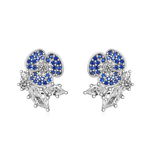 Gnoce Sparkling Three-petal Flower Stud Earrings_1