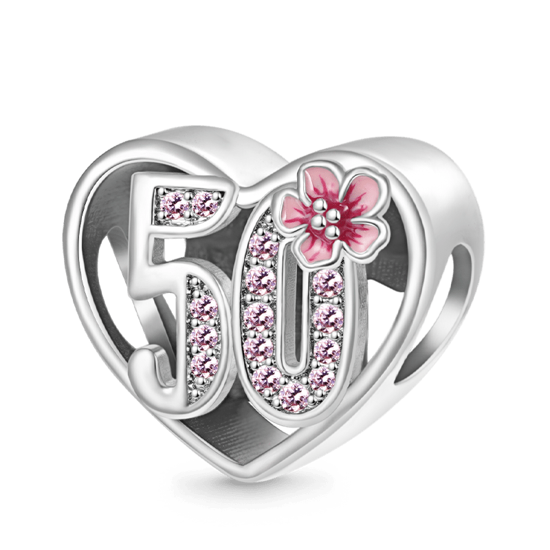 Gnoce Fabulous 50th Birthday Heart Charm Platinum-plated Silver Blend_1