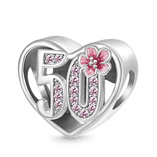 Gnoce Fabulous 50th Birthday Heart Charm Platinum-plated Silver Blend_1