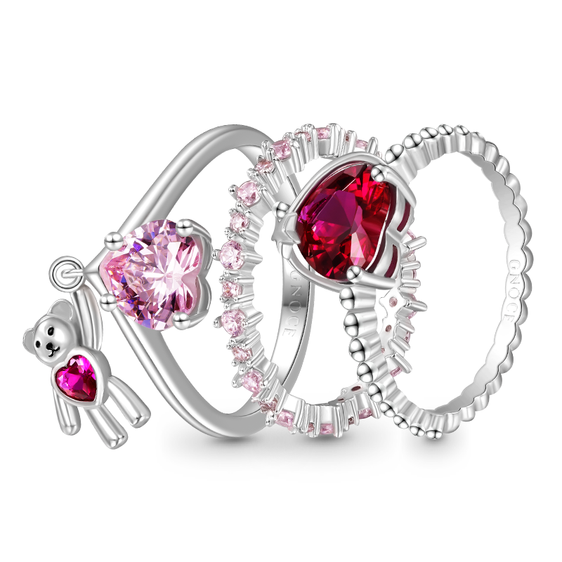 Gnoce Bear Hug Triple Pink Stackable Ring Set_1