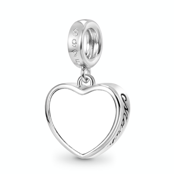 Gnoce Mar.Birthstone Heart Engravable Charm Platinum-plated Silver Blend
