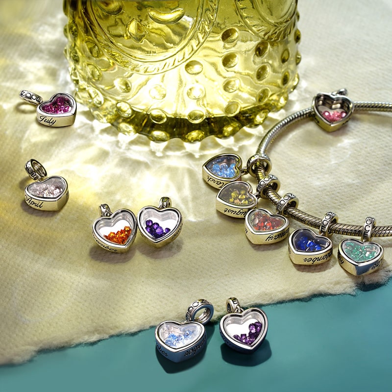 Gnoce Mar.Birthstone Heart Engravable Pendant Dangle Charm_4
