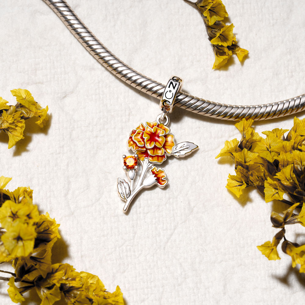 Gnoce Oct.Birthday Flower Marigold Pendant Dangle Charm_3