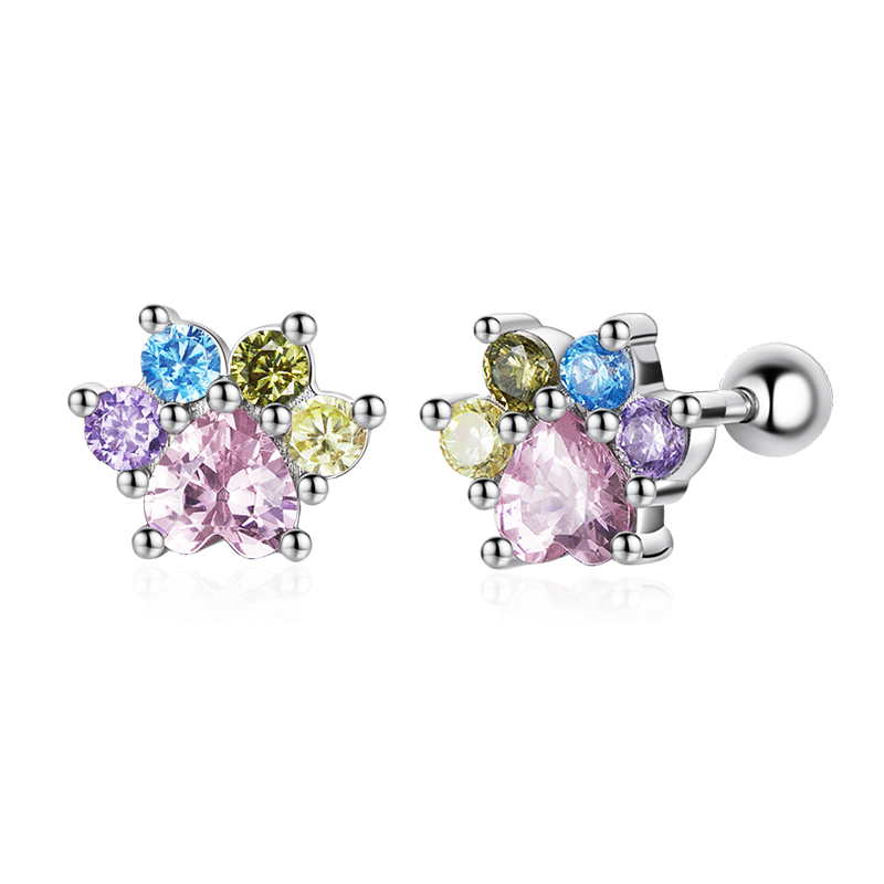 Gnoce Colorful Zircon Paw Earrings_1