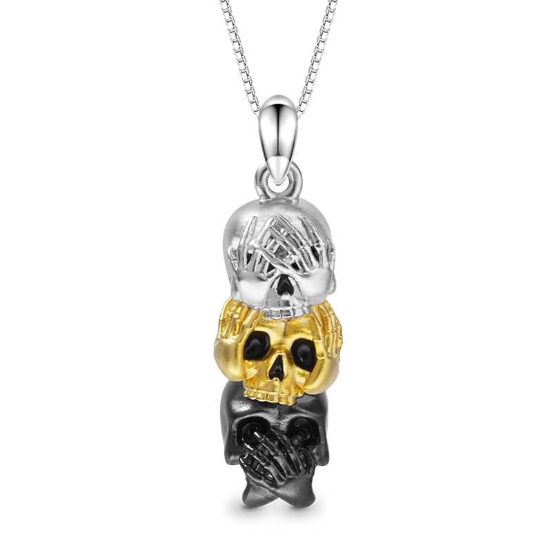 Gnoce See No Hear No Speak No Wise Skulls Necklace_1