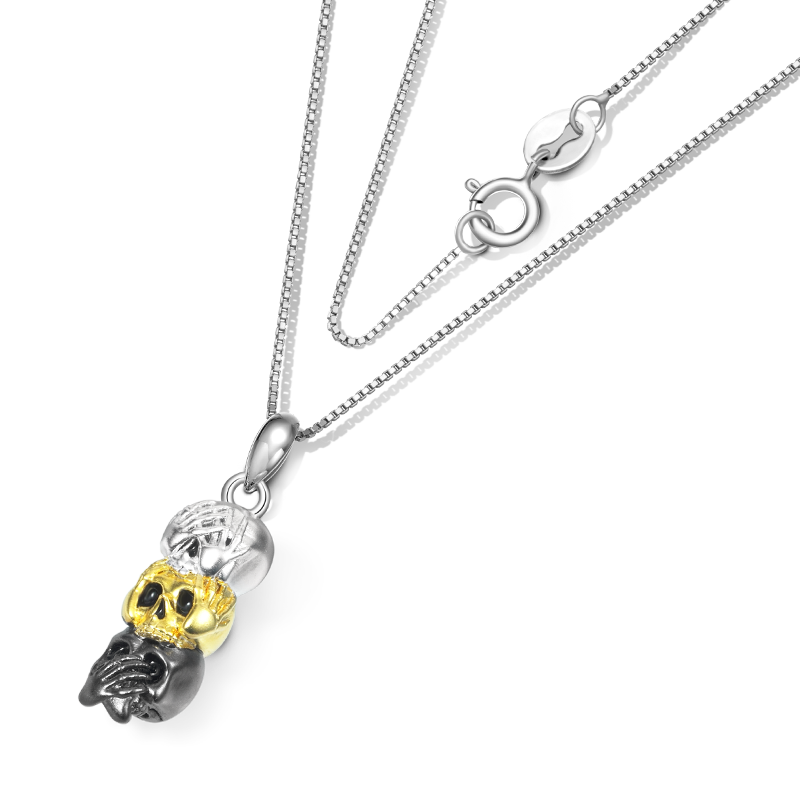 Gnoce See No Hear No Speak No Wise Skulls Necklace_2