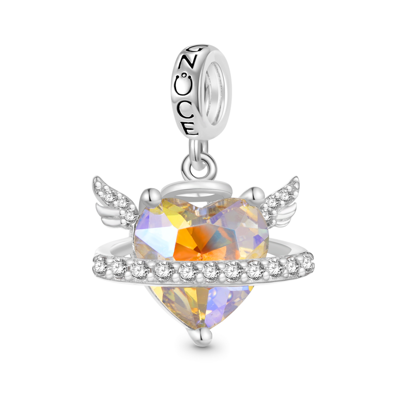 Gnoce Sparkling Angel Wings With Planet Heart Pendant Dangle Charm_1