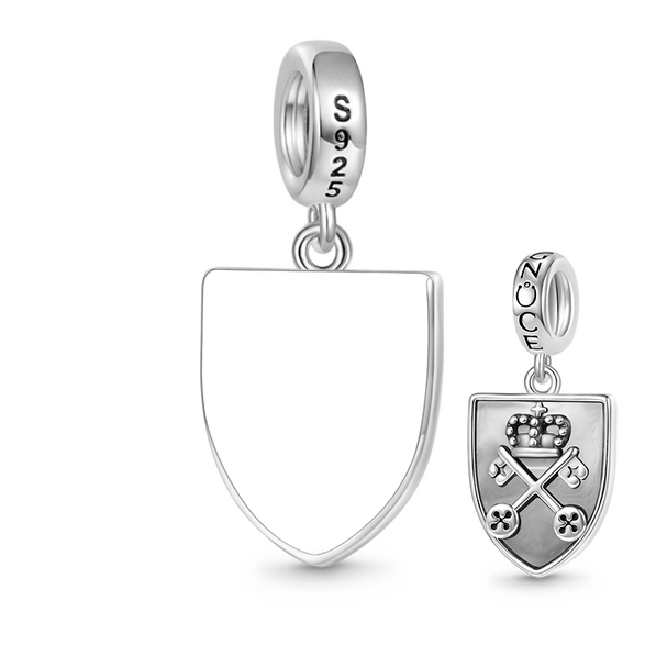Gnoce Engravable Cross Key Shield Charm Platinum-plated Silver Blend