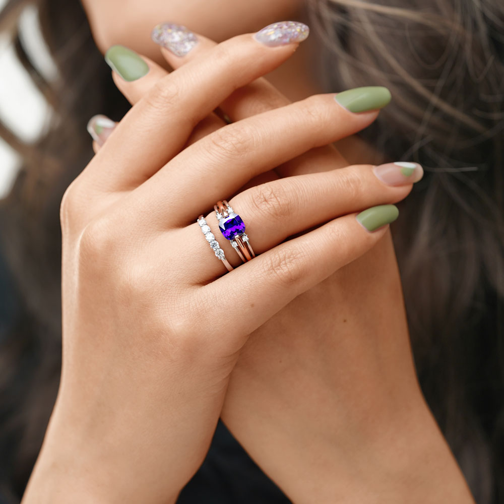 Gnoce Amethyst Princess Cut Stackable Ring Set_4