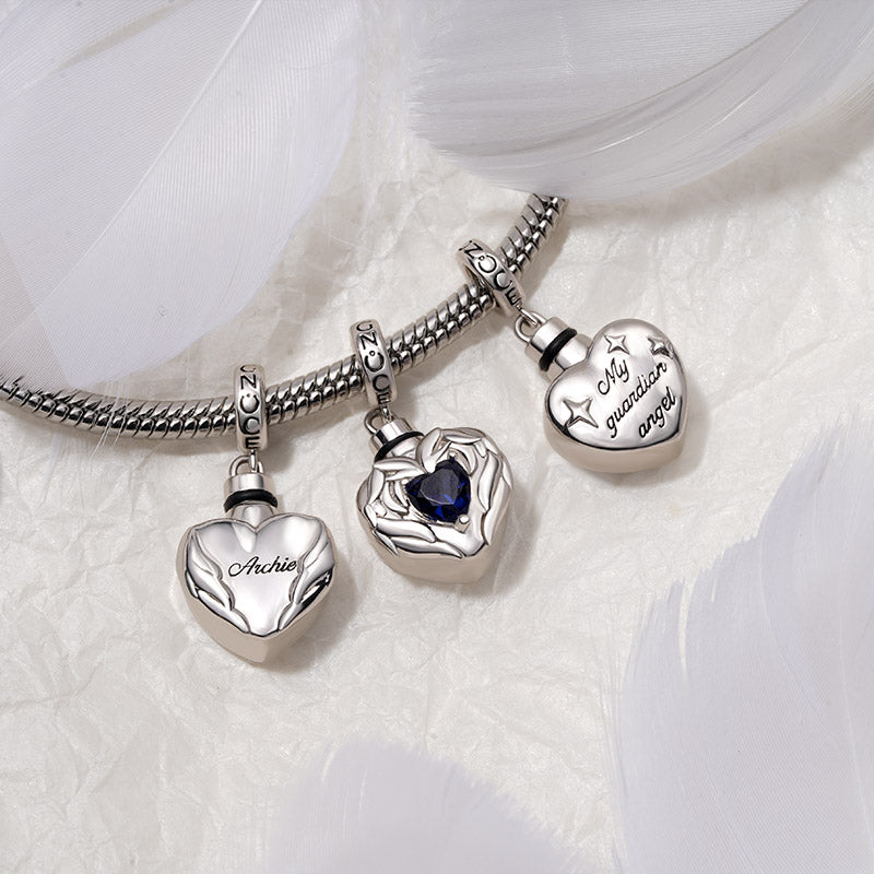 Gnoce Engravable Wings Heart Urn Ashes Charm Platinum-plated Silver Blend_5