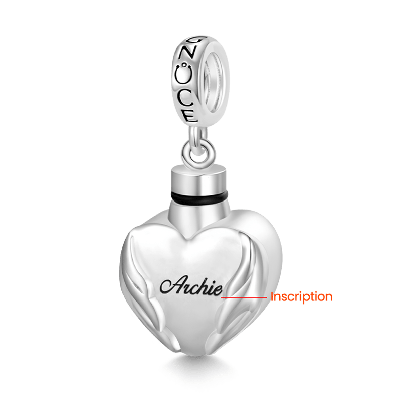 Gnoce Engravable Wings Heart Urn Ashes Charm Platinum-plated Silver Blend_3