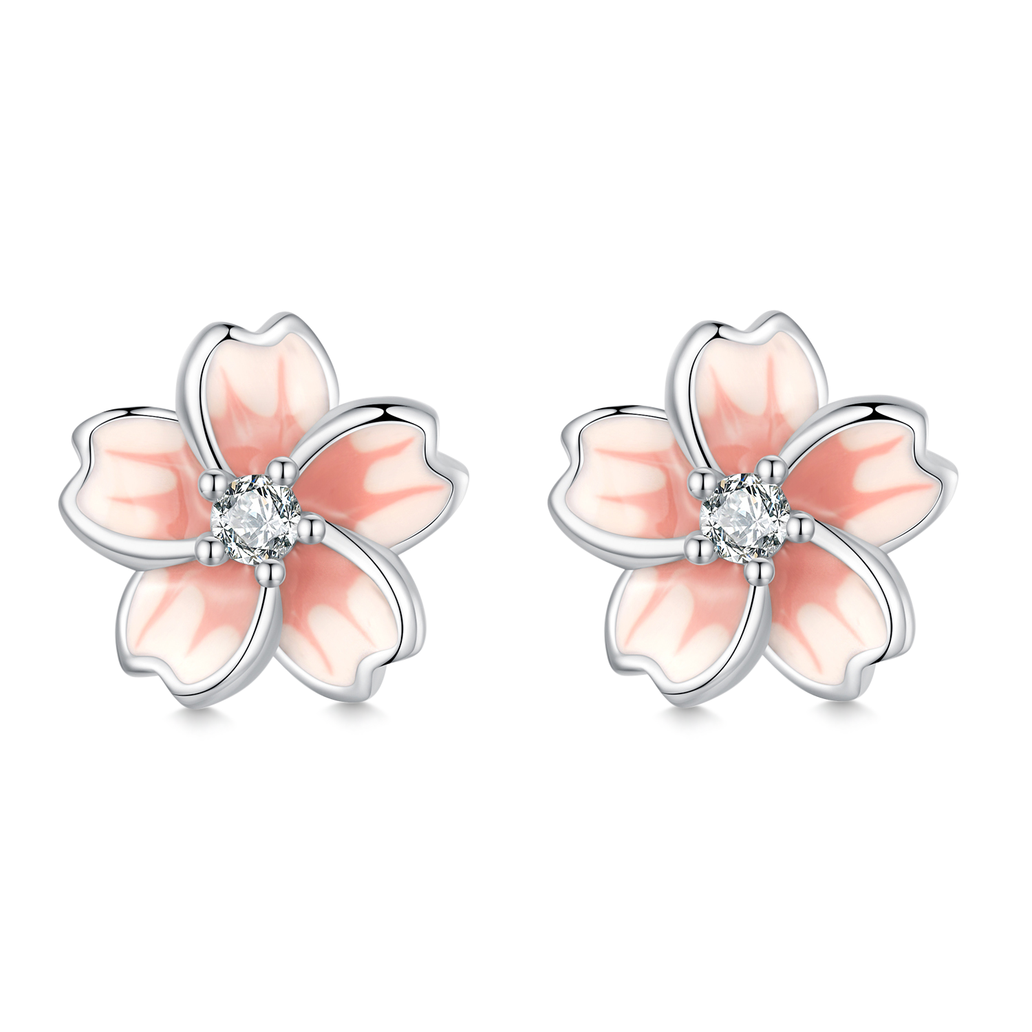 Gnoce Pink Gradient Cherry Blossom Sakura Stud Earrings_1