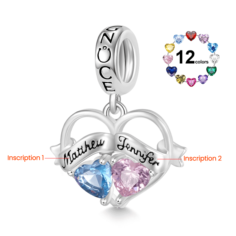 Gnoce Double Heart Engravable Name Birthstone Pendant Dangle Charm_2