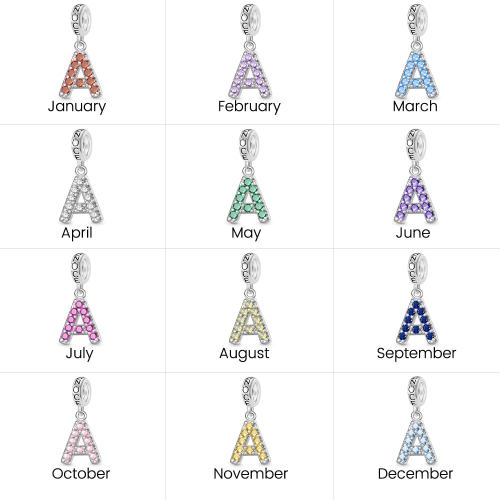 Gnoce Initial Letters Personalized Birthstone Gift Charm Platinum-plated Silver Blend_7