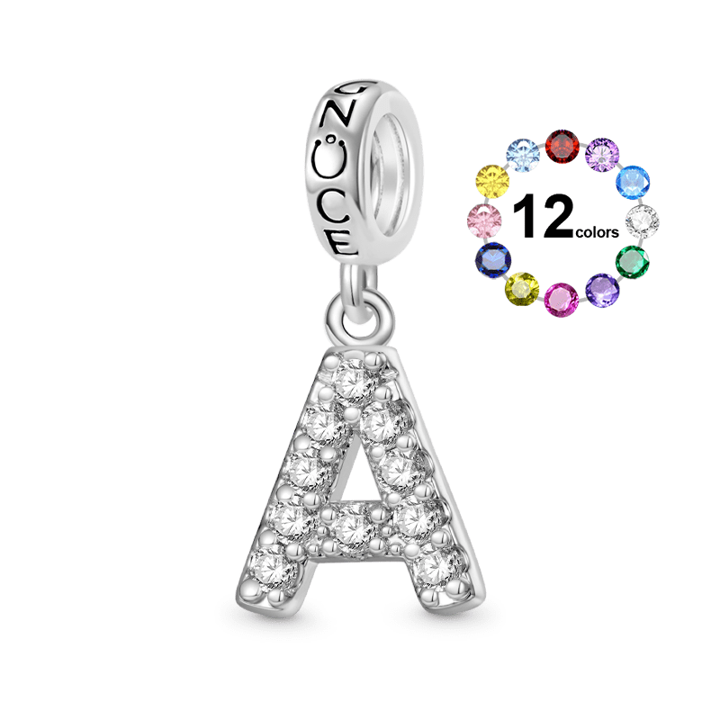 Gnoce Initial Letters Personalized Birthstone Gift Charm Platinum-plated Silver Blend_1