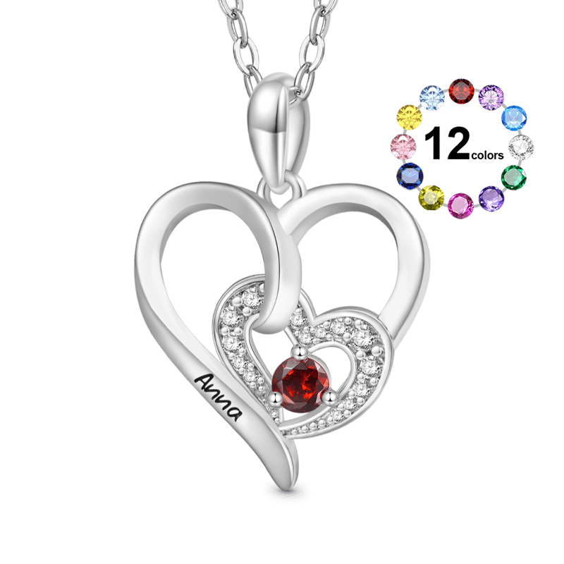Gnoce Engravable Double Love Birthstone Necklace_1