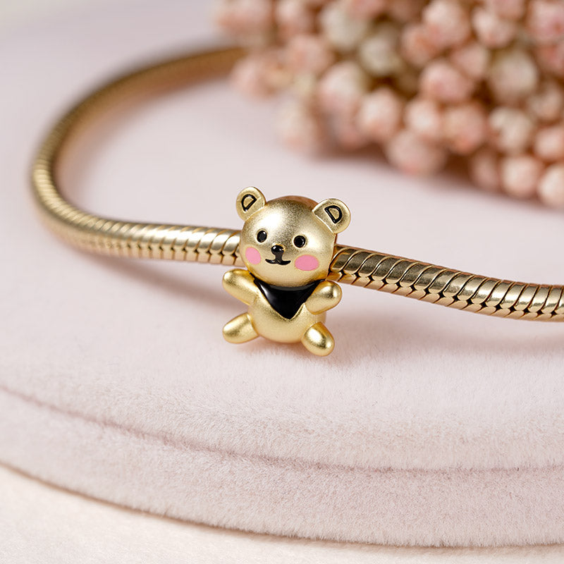 Cute Bear Charm Bead Sterling Silver 18K Gold Plated_2