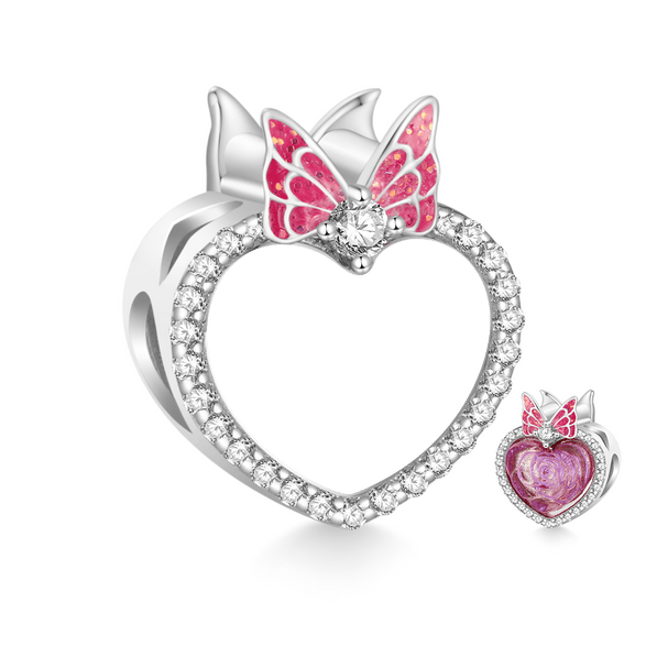 Gnoce Engravable Heart Pink Rose Charm Platinum-plated Silver Blend