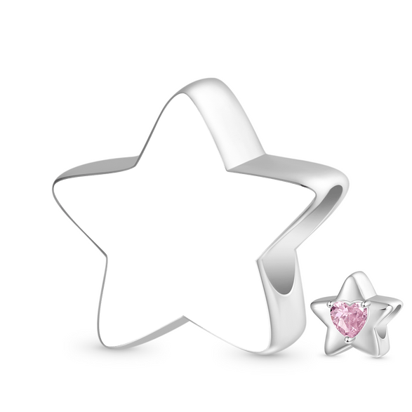 Gnoce Engravable Star Birthstone Charm Platinum-plated Silver Blend