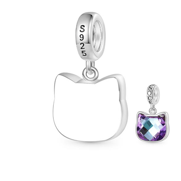 Gnoce Engravable Cat Head Charm Platinum-plated Silver Blend