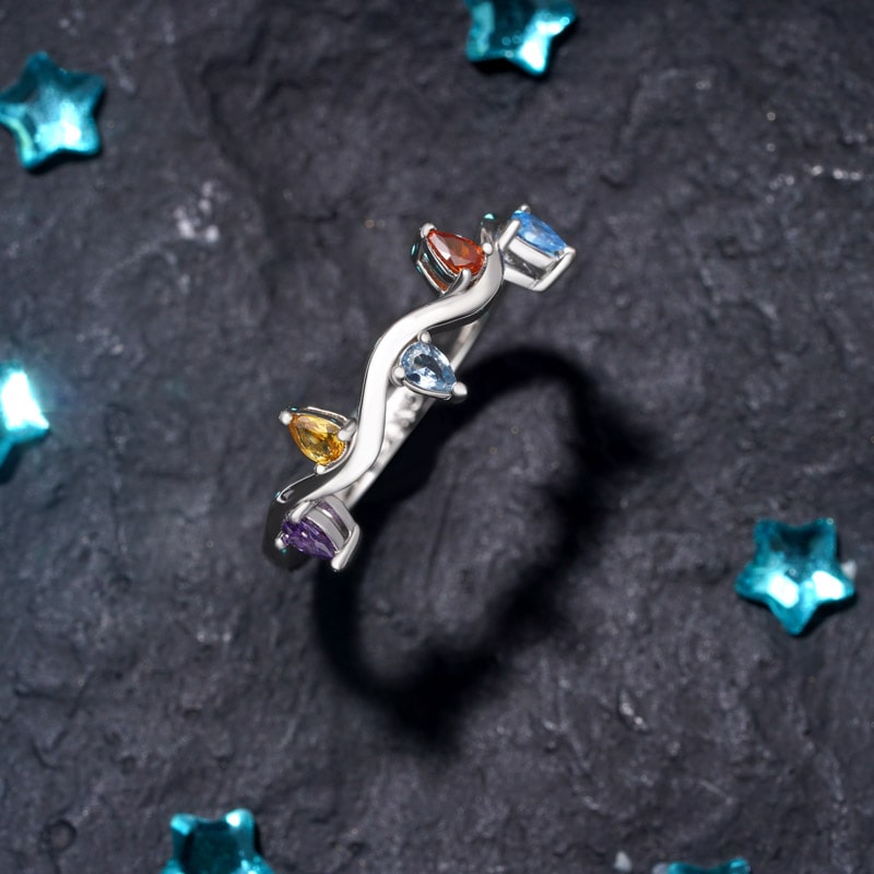 Gnoce Wavy Colorful Diamond Band Ring_3