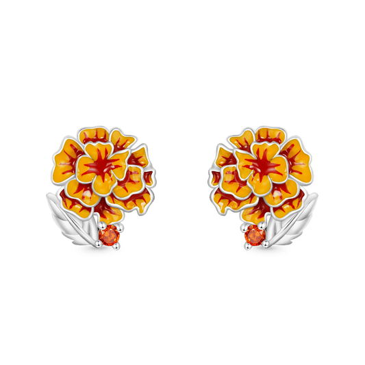 Gnoce Birthday Flower Series Tagetes Erecta Stud Earrings_1