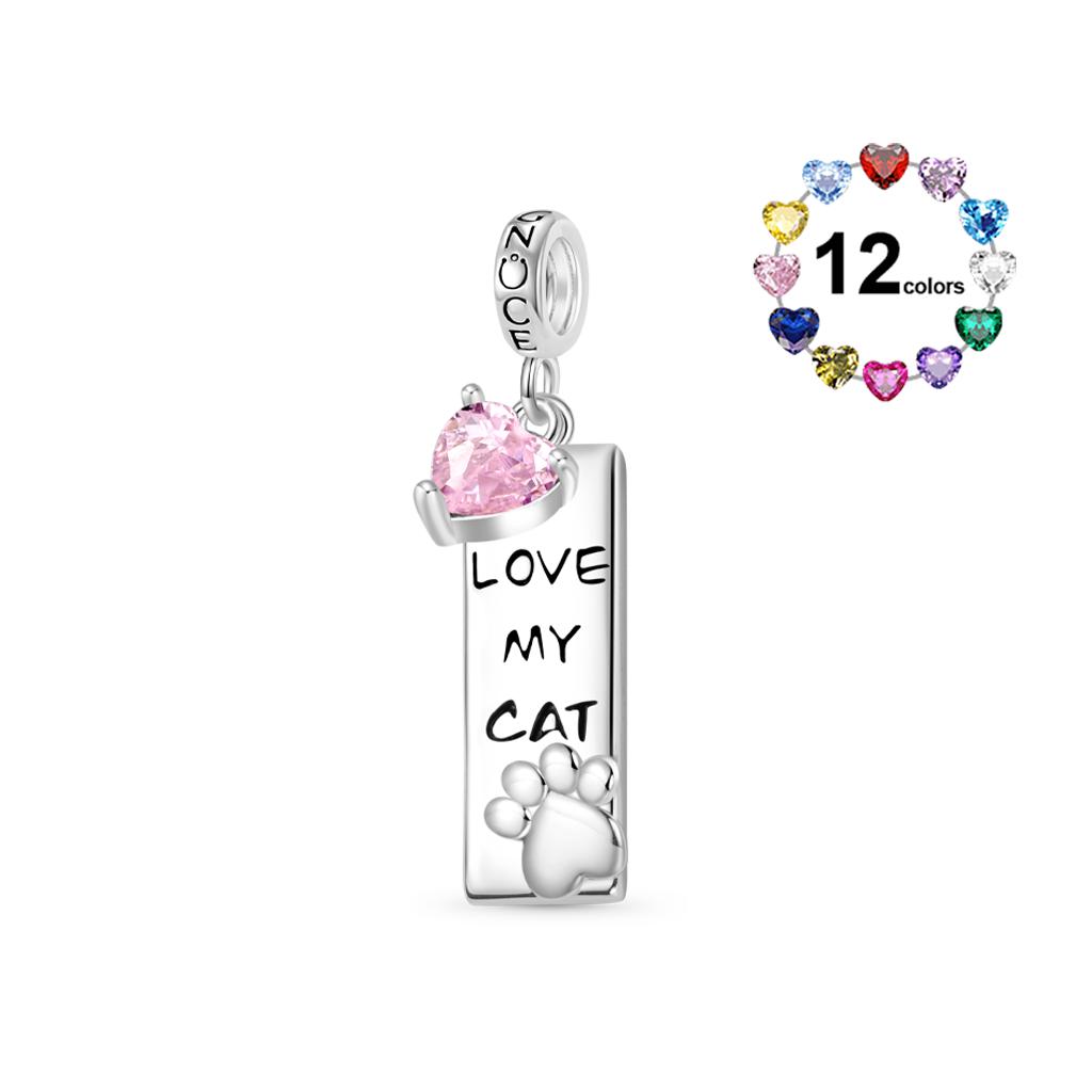 Gnoce Engravable Pet Cat Birthstone Pendant Dangle Charm_1