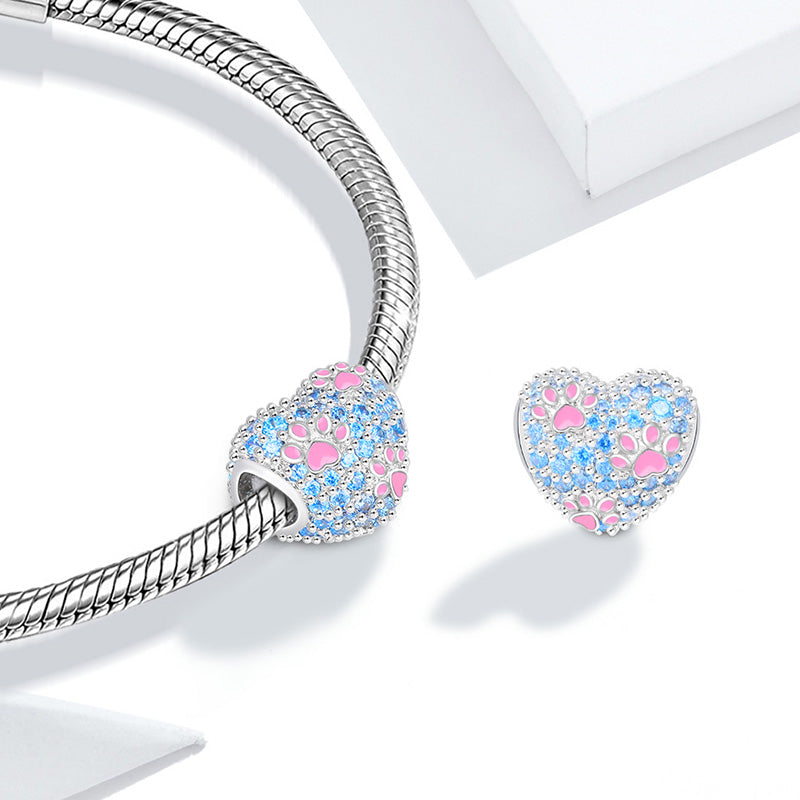 Gnoce "Your Paw Prints on My Heart" Dog Cat Paws Charm Sterling Silver_4