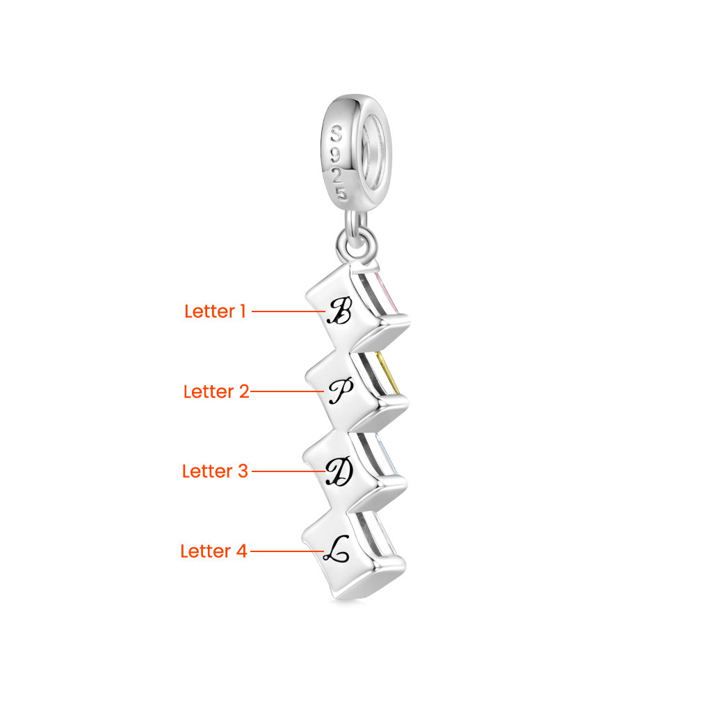 Gnoce Engravable Princess CZ Birthstone Pendant Dangle Charm_3