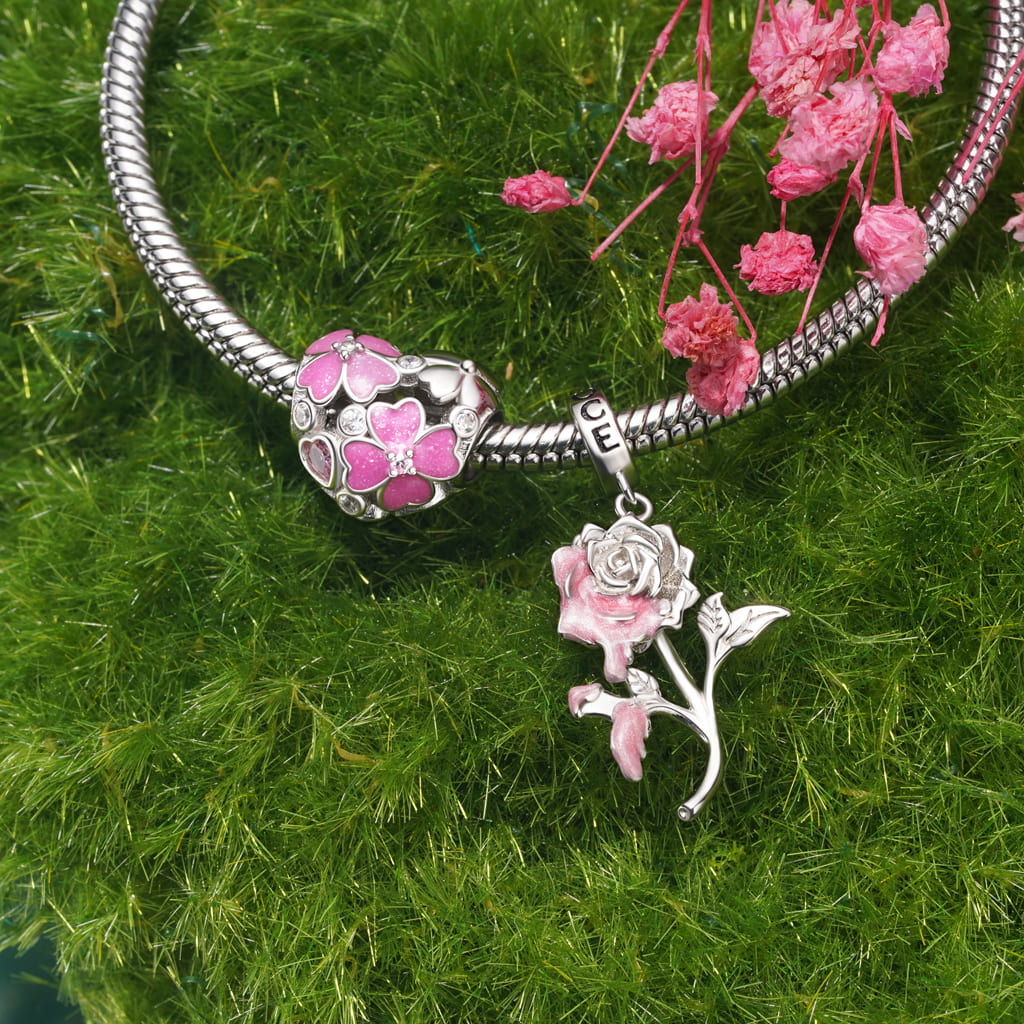 Gnoce Heart Pink Four Leaf Clover Charm_3
