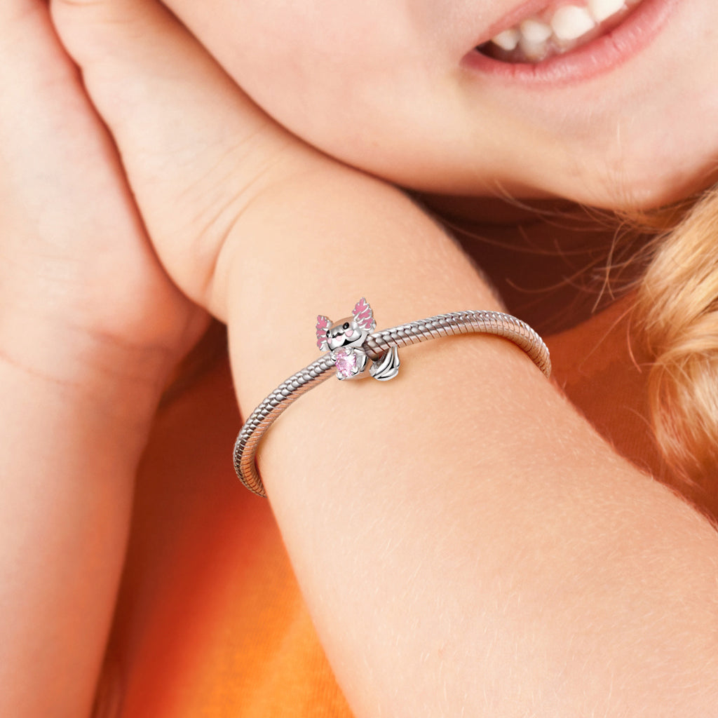 Mexican Axolotl Embraces Heart Gemstone Charm Bead Sterling Silver_4