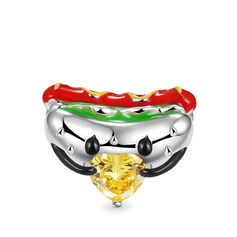 Hot Dog Embraces Heart Gemstone Charm Bead 925 Sterling Silver_1