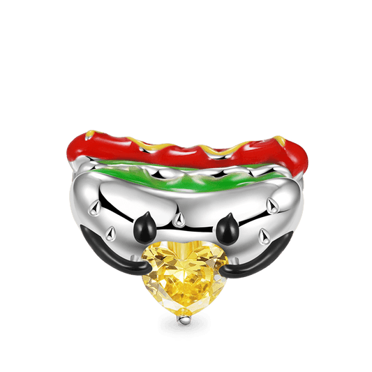 Hot Dog Embraces Heart Gemstone Charm Bead 925 Sterling Silver_1