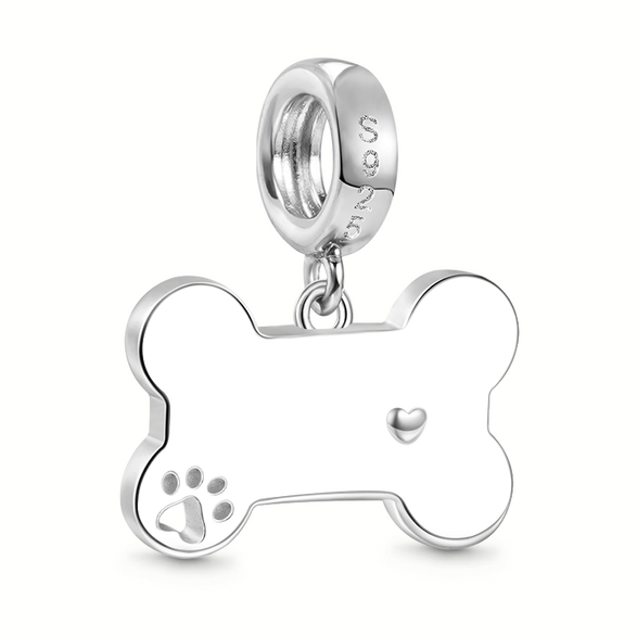 Gnoce "Dog Loves Bone" Engravable Charm Platinum-plated Silver Blend
