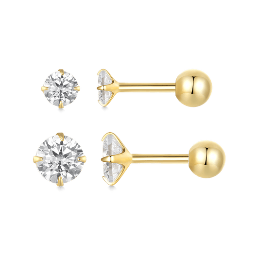 Gnoce Gold Plated White Small CZ Stud Earrings_1