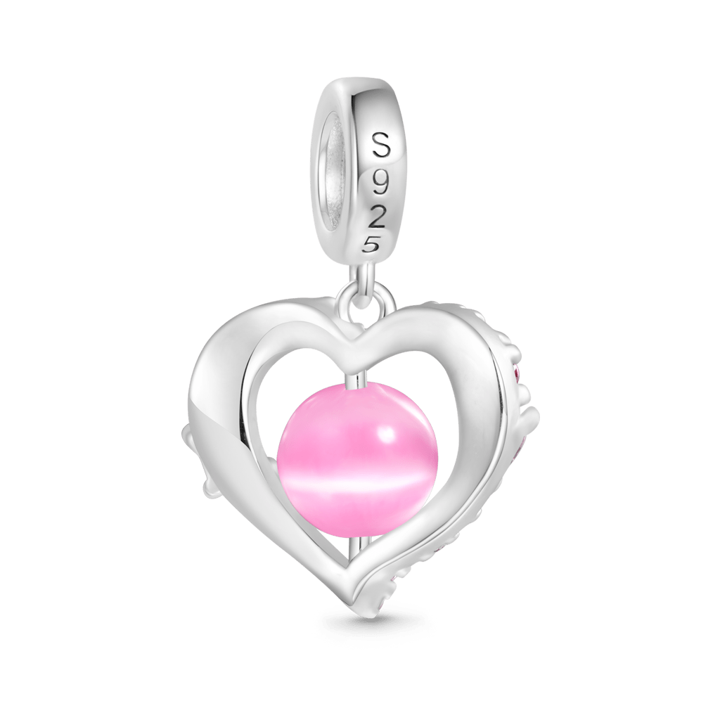 Gnoce Cat's Eye Round Bead Heart Valentine's Day Pendant Dangle Charm_2