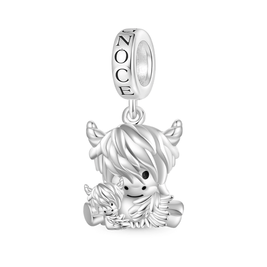 Gnoce Highland Cow Mother and Child Pendant Dangle Charm_1