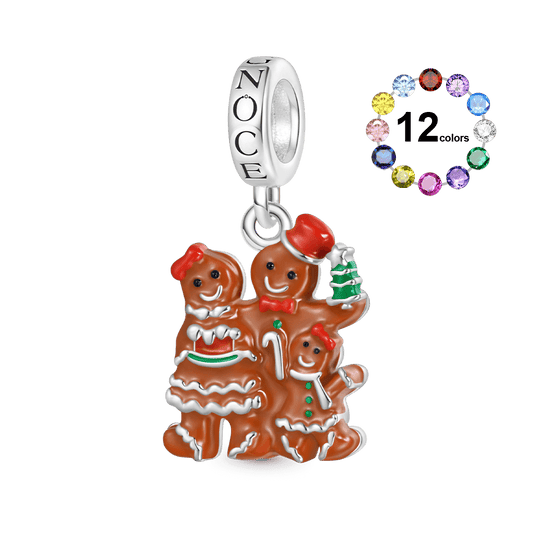 Gnoce Personalized Birthstone Christmas Gingerbread Family Pendant Dangle Charm_1