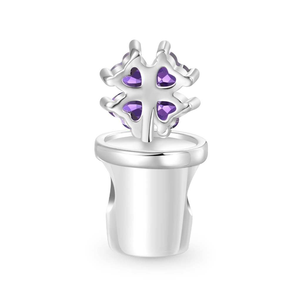 Gnoce Engravable Potted Flower Birthstone Four-leaf Clover Charm_3