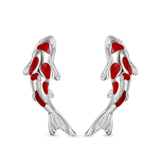 Gnoce Red Koi Fish Stud Earrings_1