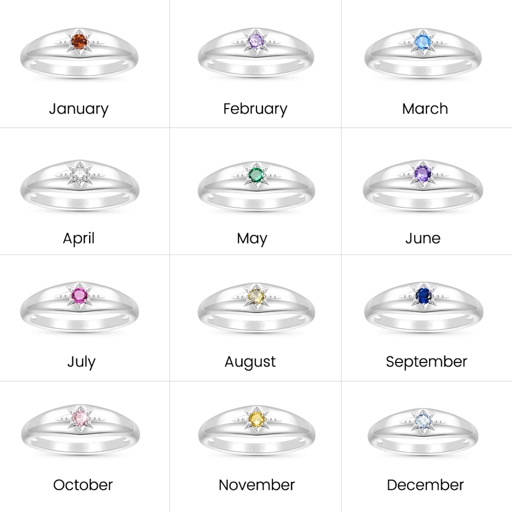 Gnoce White CZ Northern Star Birthstone Band Ring_4