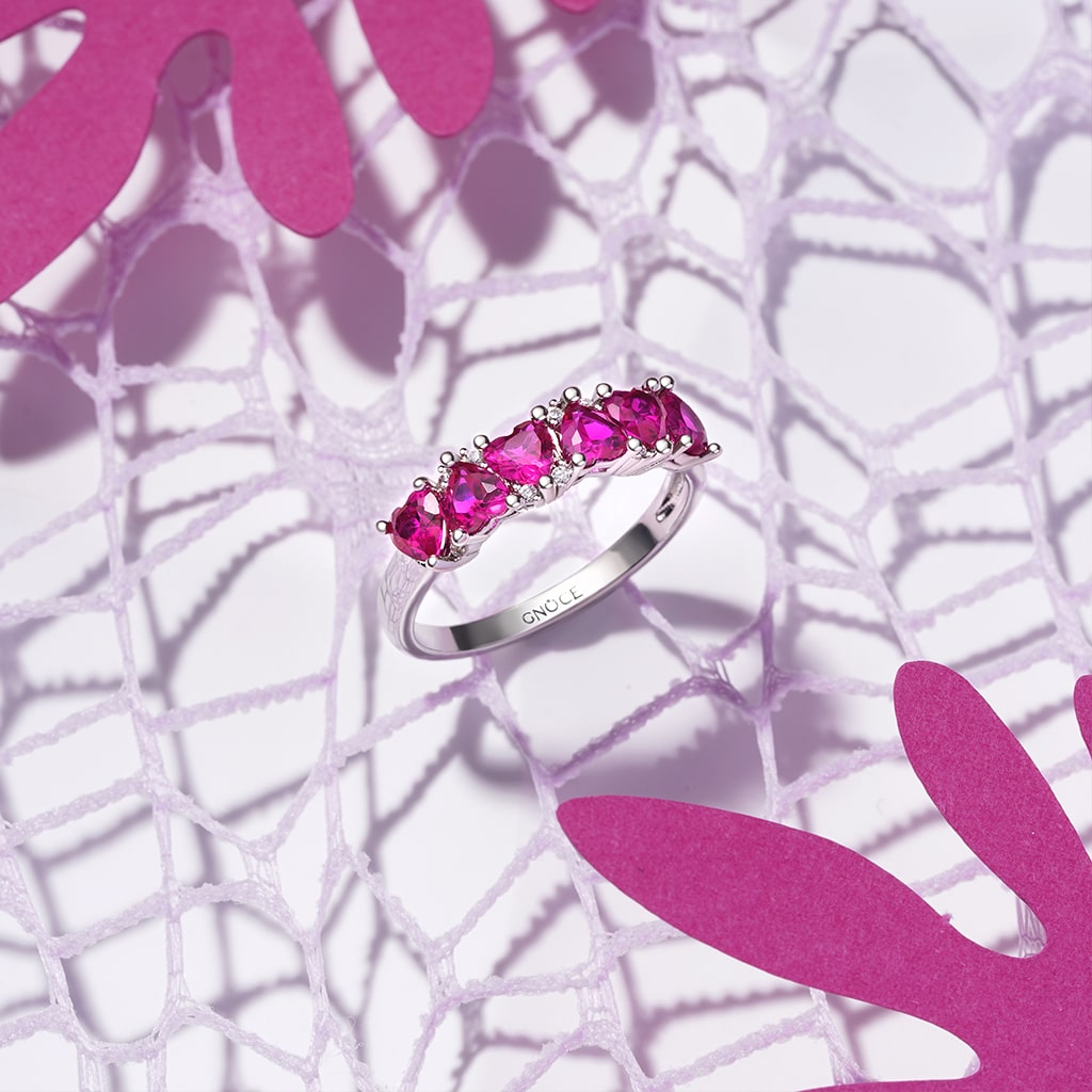 Gnoce Vintage Eternity Heart Shape Pink Band Ring_3