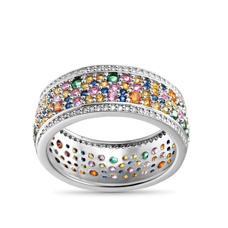 Colorful Brilliant Cut Band Ring 925 Sterling Silver_1