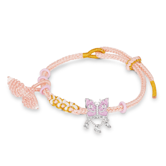 Gnoce Mermaid Pink Tail Peach Blossom Hand-woven Bracelet with Butterfly Charm_1