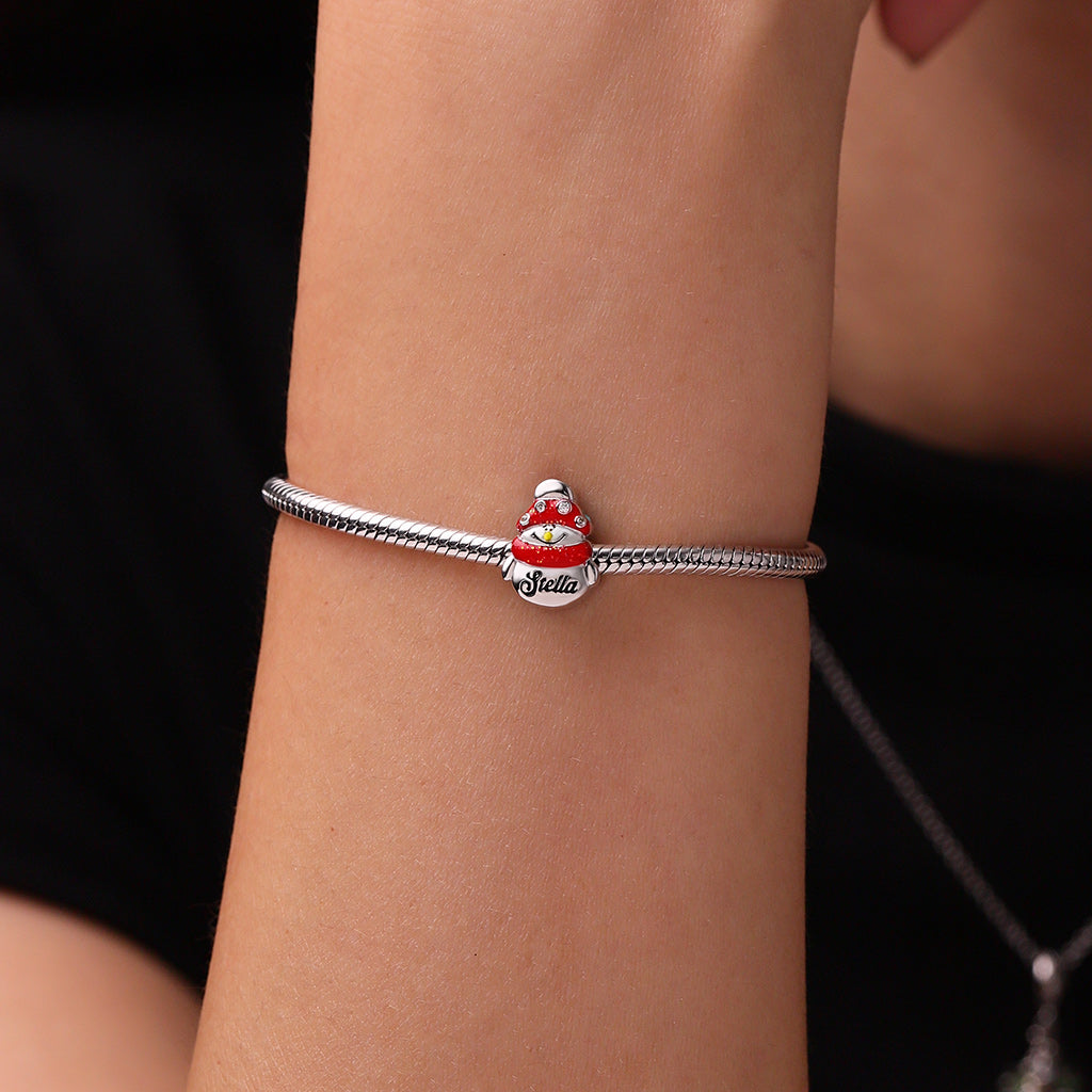 Gnoce Christmas Snowman Wearing Scarf Engravable Charm_6