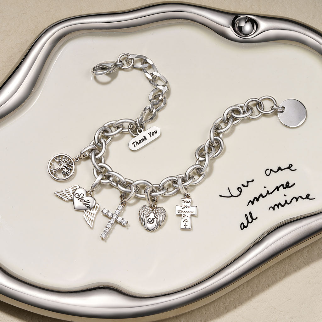 Gnoce Engravable Angel Heart Wings Clasp Clusters Charm_4
